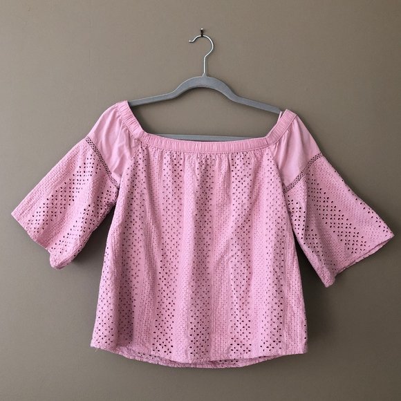 Abercrombie & Fitch Off Shoulder Eyelet Lace Bell Sleeve Blouse Pink S - Picture 4 of 10